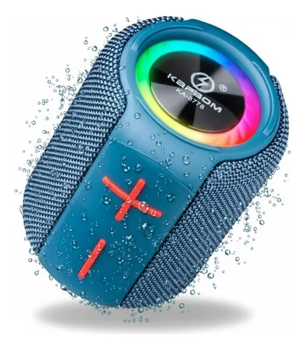 Caixa De Som Bluetooth Potente Resistente A Agua Kapbom Led Azul