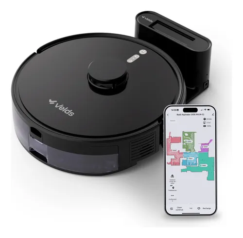 Robô Aspirador de Pó Velds 3 em 1 – Varre Aspira e Passa Pano com Mapeamento via App e Sensor Antiqueda, Preto