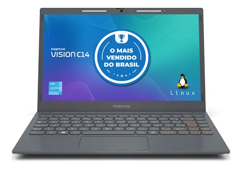 Notebook Positivo Vision C14 Lumina BAR Celeron 4GB 256GB eMMC Tela 14 Polegadas HD Antirreflexo Linux Tecla Link – Cinza