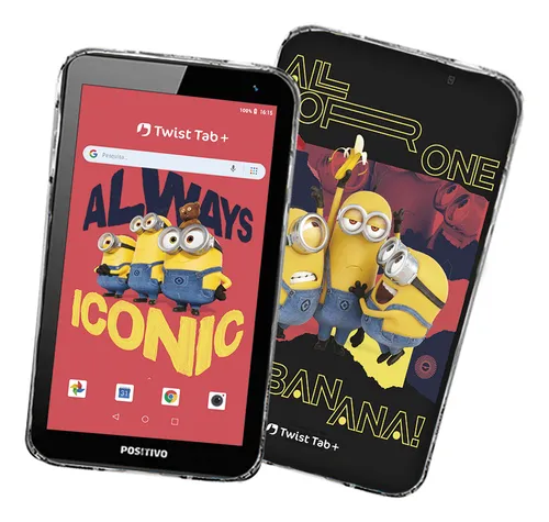 Positivo Twist Tab Minions+ 2GB RAM + 64GB Armazenamento, Tela de 7”, Android 11 Go, Bateria 3100mAh​ - Preto - Inclui 2 itens de proteção - (Capa e Bolsa de Transporte)