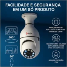 Câmera de segurança lâmpada Wi-Fi 360 graus Full HD com visão noturna e controle pelo aplicativo Yoosee instalada em soquete padrão na cor branca