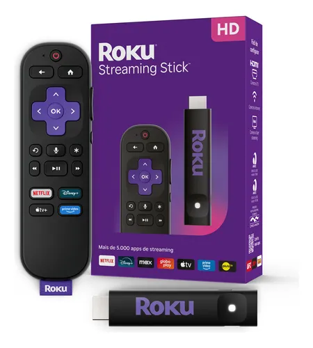 Roku Streaming Stick transformando TV comum em Smart TV com controle por voz e acesso a apps de streaming