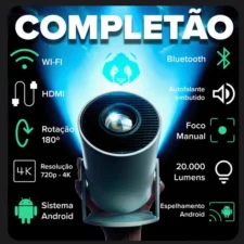 Projetor smart portátil Full HD 4K com Android 11, Wi-Fi e Bluetooth, ideal para cinema em casa