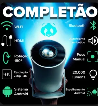 Projetor smart portátil Full HD 4K com Android 11, Wi-Fi e Bluetooth, ideal para cinema em casa