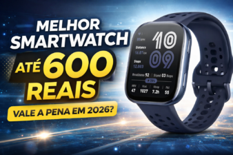 Smartwatch Amazfit Bip 6 com tela AMOLED exibindo dados de saúde e atividade física, destaque como melhor smartwatch até 600 reais em 2026